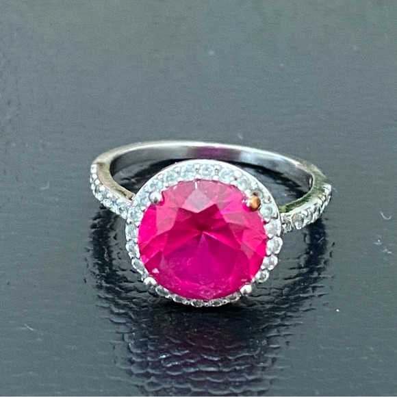 925 Sterling Pink Sapphire CZ Rhinestones Ring Size 6 - Picture 4 of 15